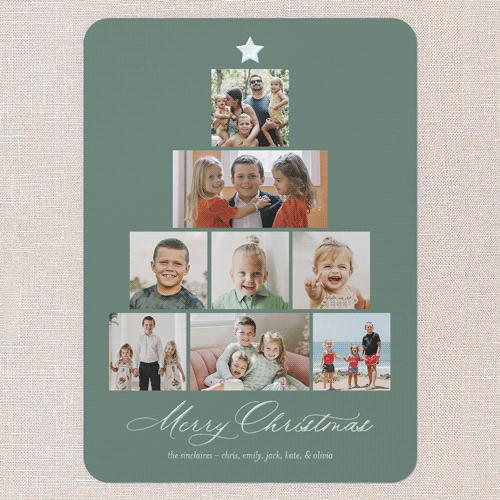 Memory Tree Holiday Card, Green, Iridescent Foil, 5x7, Christmas, Matte, Personalized Foil Cardstock, Rounded, Fern