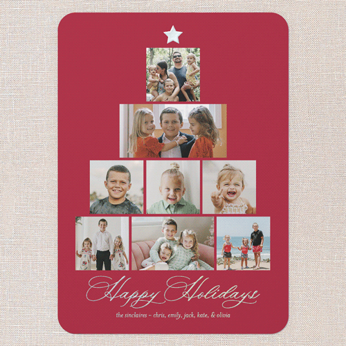 Memory Tree Holiday Card, Red, Iridescent Foil, 5x7, Holiday, Matte, Personalized Foil Cardstock, Rounded, Red
