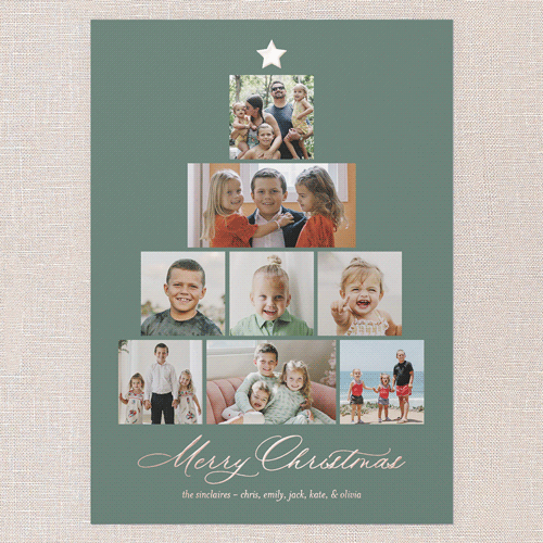 Memory Tree Holiday Card, Green, Rose Gold Foil, 5x7, Christmas, Matte, Personalized Foil Cardstock, Square, Fern