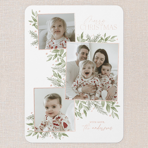 Timeless Grouping Holiday Card, White, Rose Gold Foil, 5x7, Christmas, Matte, Personalized Foil Cardstock, Rounded, White
