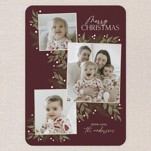 Timeless Grouping Holiday Card, Red, Gold Foil, 5x7, Christmas, Matte, Personalized Foil Cardstock, Rounded, Red