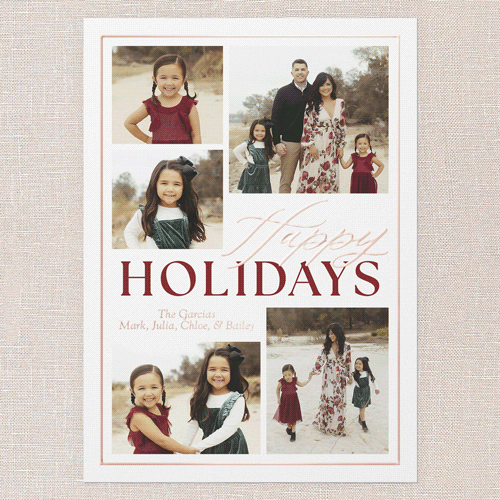 Classic Yuletide Holiday Card, White, Rose Gold Foil, 5x7, Holiday, Matte, Personalized Foil Cardstock, Square, White