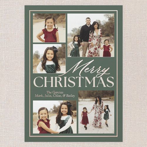 Classic Yuletide Holiday Card, Green, Rose Gold Foil, 5x7, Christmas, Matte, Personalized Foil Cardstock, Square, Green