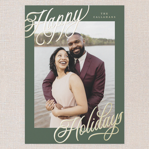 Corner Callout Holiday Card, Green, Gold Foil, 5x7, Holiday, Matte, Personalized Foil Cardstock, Square, Green