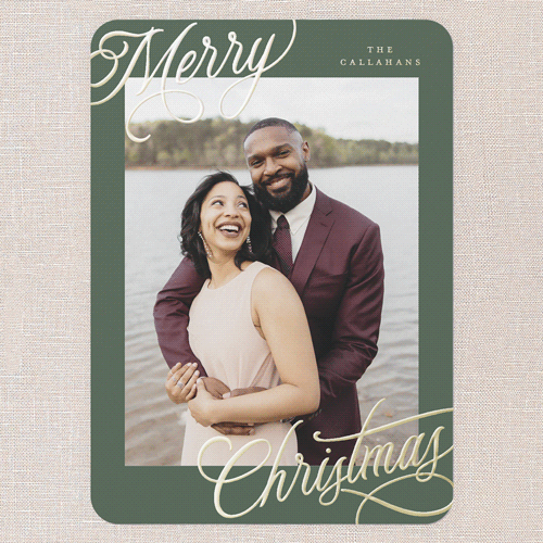 Corner Callout Holiday Card, Green, Gold Foil, 5x7, Christmas, Matte, Personalized Foil Cardstock, Rounded, Green