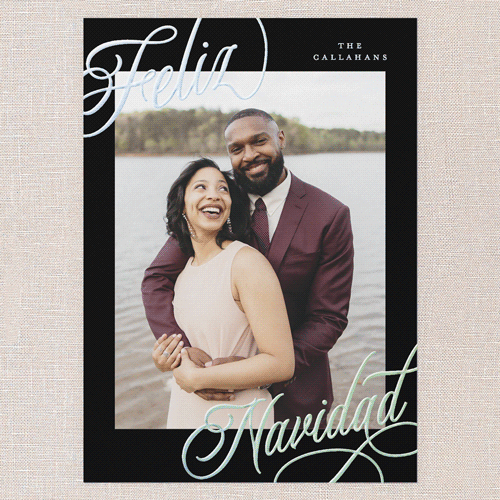 Corner Callout Holiday Card, Black, Iridescent Foil, 5x7, Feliz Navidad, Matte, Personalized Foil Cardstock, Square, Black