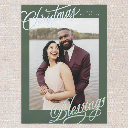 Corner Callout Holiday Card, Green, Iridescent Foil, 5x7, Religious, Matte, Personalized Foil Cardstock, Square, Green