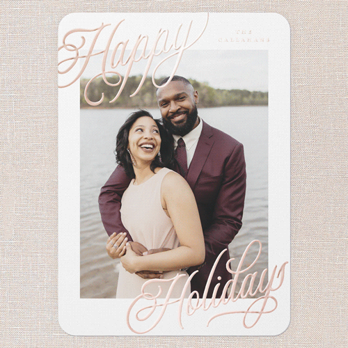 Corner Callout Holiday Card, White, Rose Gold Foil, 5x7, Holiday, Matte, Personalized Foil Cardstock, Rounded, White
