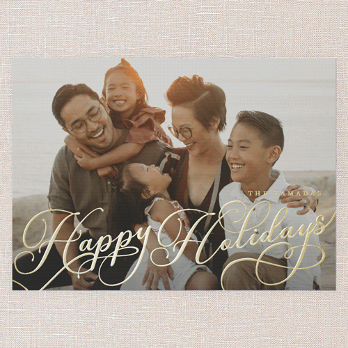 Curly Script Holiday Card, White, Gold Foil, 5x7, Holiday, Matte, Personalized Foil Cardstock, Square, White