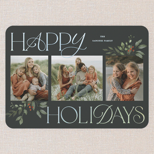 Hint Of Green Holiday Card, Green, Iridescent Foil, 5x7, Holiday, Matte, Personalized Foil Cardstock, Rounded, Pine Grove