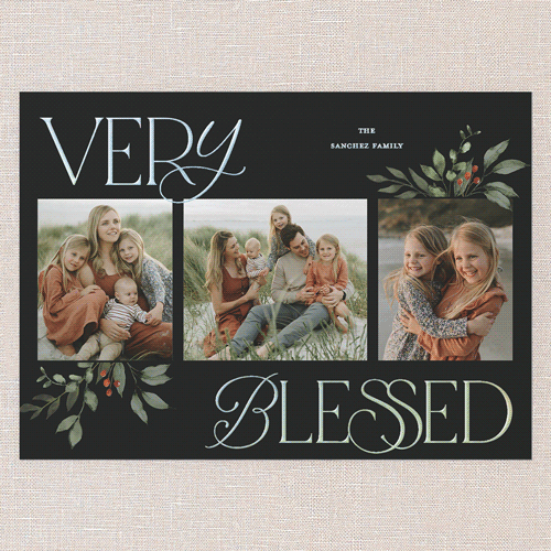 Hint Of Green Holiday Card, Black, Iridescent Foil, 5x7, Religious, Matte, Personalized Foil Cardstock, Square, Rich Black