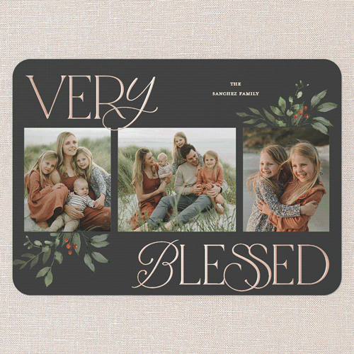 Hint Of Green Holiday Card, Green, Rose Gold Foil, 5x7, Religious, Matte, Personalized Foil Cardstock, Rounded, Pine Grove