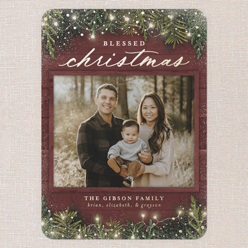 Earnest Evergreen Holiday Card, Gold Foil, Red, 5x7, Religious, Matte, Personalized Foil Cardstock, Rounded, Marsala