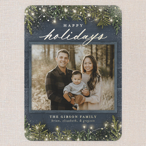 Earnest Evergreen Holiday Card, Blue, Gold Foil, 5x7, Holiday, Matte, Personalized Foil Cardstock, Rounded, Blue