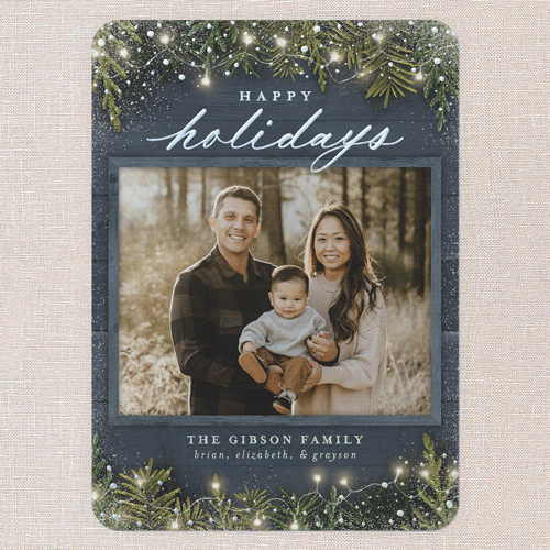 Earnest Evergreen Holiday Card, Blue, Iridescent Foil, 5x7, Holiday, Matte, Personalized Foil Cardstock, Rounded, Blue