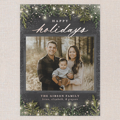 Earnest Evergreen Holiday Card, Black, Rose Gold Foil, 5x7, Holiday, Matte, Personalized Foil Cardstock, Square, Black