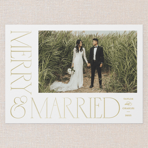 Serif Corner Holiday Card, White, Gold Foil, 5x7, Christmas, Matte, Personalized Foil Cardstock, Square, White