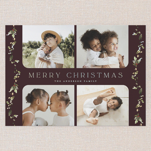 Draped Holly Holiday Card, Red, Iridescent Foil, 5x7, Christmas, Matte, Personalized Foil Cardstock, Square, Rich Burgundy