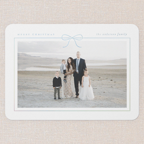 Radiant Bow Holiday Card, White, Iridescent Foil, 5x7, Christmas, Matte, Personalized Foil Cardstock, Rounded, White