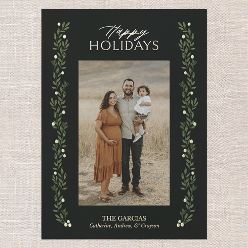 Classic Botanicals Holiday Card, Black, Gold Foil, 5x7, Holiday, Matte, Personalized Foil Cardstock, Square, Black