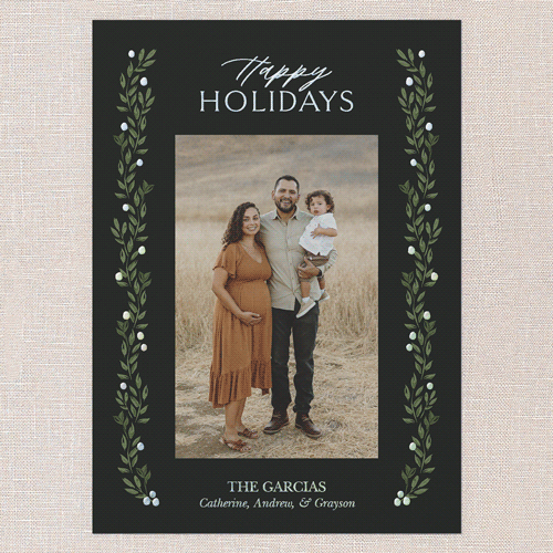 Classic Botanicals Holiday Card, Iridescent Foil, Black, 5x7, Holiday, Matte, Personalized Foil Cardstock, Square, Black