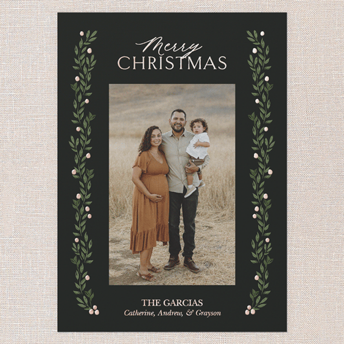 Classic Botanicals Holiday Card, Black, Rose Gold Foil, 5x7, Christmas, Matte, Personalized Foil Cardstock, Square, Black