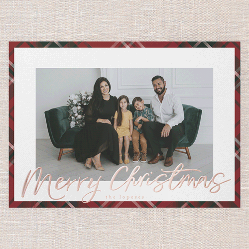 Lustrous Plaid Holiday Card, Rose Gold Foil, Red, 5x7, Christmas, Matte, Personalized Foil Cardstock, Square, Red
