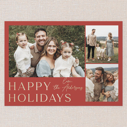 Signature Photo Holiday Card, Red, Gold Foil, 5x7, Holiday, Matte, Personalized Foil Cardstock, Square, Red