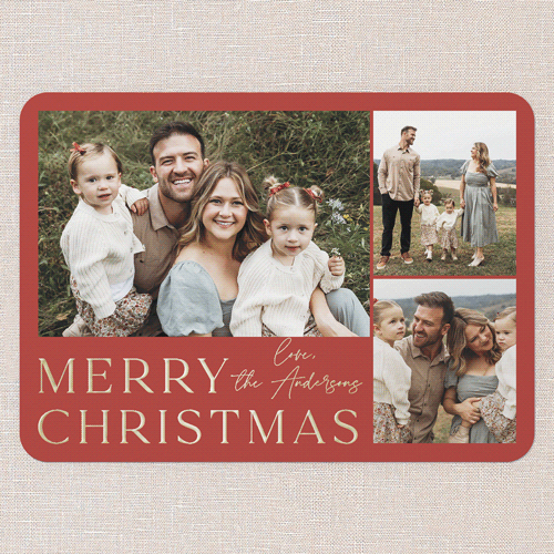 Signature Photo Holiday Card, Red, Gold Foil, 5x7, Christmas, Matte, Personalized Foil Cardstock, Rounded, Red