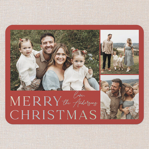 Signature Photo Holiday Card, Red, Iridescent Foil, 5x7, Christmas, Matte, Personalized Foil Cardstock, Rounded, Red