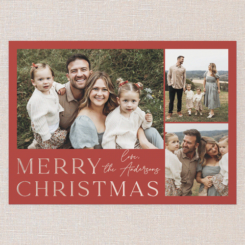 Signature Photo Holiday Card, Rose Gold Foil, Red, 5x7, Christmas, Matte, Personalized Foil Cardstock, Square, Red