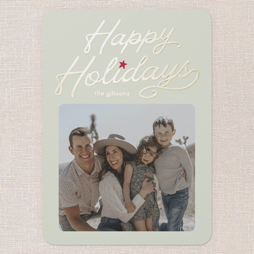 Vintage Script Holiday Card, Gold Foil, Green, 5x7, Holiday, Matte, Personalized Foil Cardstock, Rounded, Mint