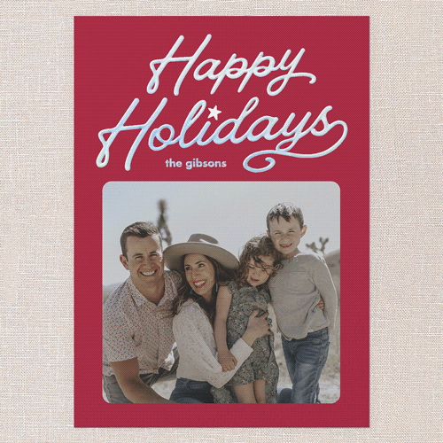 Vintage Script Holiday Card, Iridescent Foil, Red, 5x7, Holiday, Matte, Personalized Foil Cardstock, Square, Red