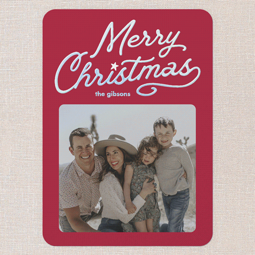 Vintage Script Holiday Card, Red, Iridescent Foil, 5x7, Christmas, Matte, Personalized Foil Cardstock, Rounded, Red