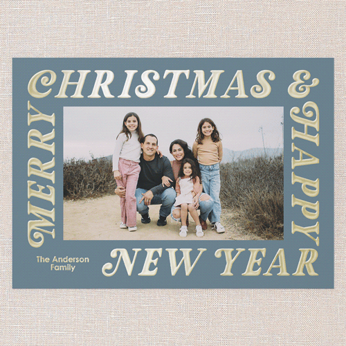 Wrap Around Holiday Card, Blue, Gold Foil, 5x7, Christmas, Matte, Personalized Foil Cardstock, Square, Blue