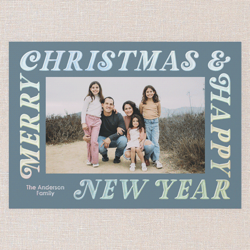 Wrap Around Holiday Card, Blue, Iridescent Foil, 5x7, Christmas, Matte, Personalized Foil Cardstock, Square, Blue