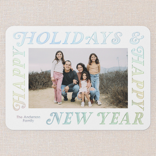 Wrap Around Holiday Card, White, Iridescent Foil, 5x7, Holiday, Matte, Personalized Foil Cardstock, Rounded, White