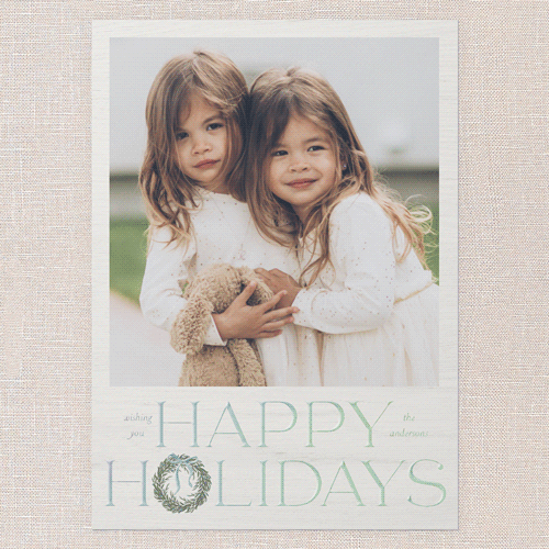 Wreath Wanderlust Holiday Card, White, Iridescent Foil, 5x7, Holiday, Matte, Personalized Foil Cardstock, Square, White