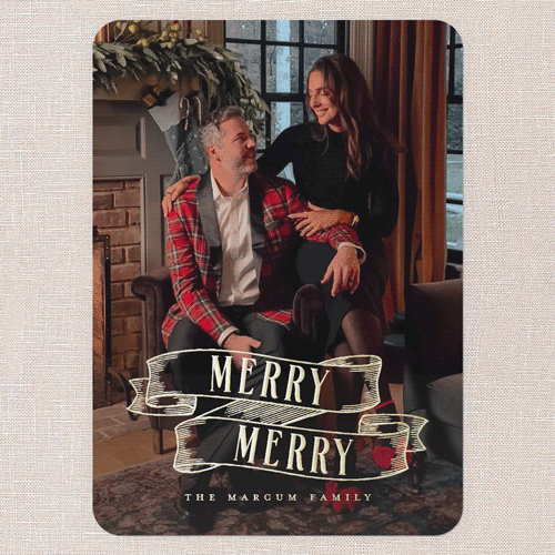 Etched In Time Holiday Card, White, Gold Foil, 5x7, Christmas, Matte, Personalized Foil Cardstock, Rounded, White