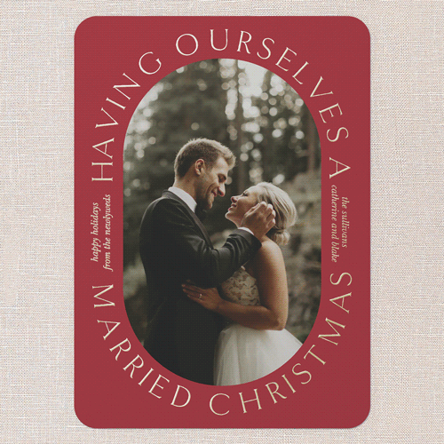 Wedded Wishes Holiday Card, Red, Gold Foil, 5x7, Christmas, Matte, Personalized Foil Cardstock, Rounded, Radish