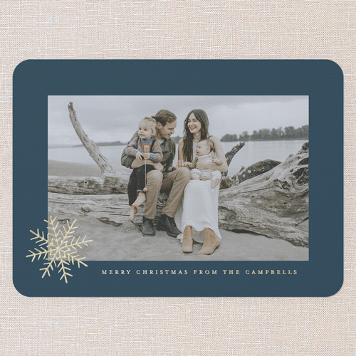 Winter Minimal Holiday Card, Blue, Gold Foil, 5x7, Christmas, Matte, Personalized Foil Cardstock, Rounded, Neptune