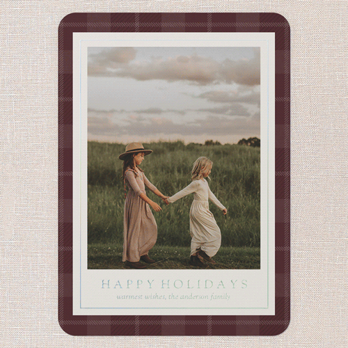 Plaid Border Wishes Holiday Card, Red, Iridescent Foil, 5x7, Holiday, Matte, Personalized Foil Cardstock, Rounded, Apple