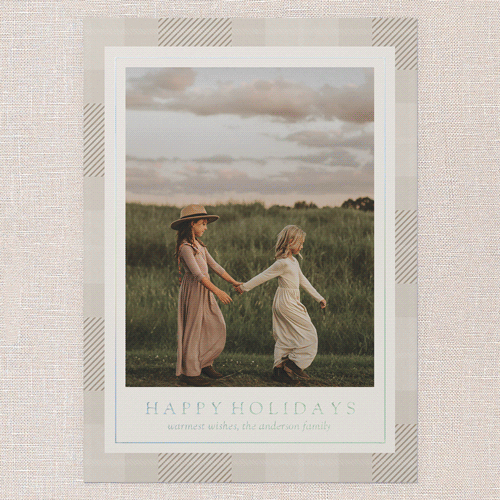 Plaid Border Wishes Holiday Card, Beige, Iridescent Foil, 5x7, Holiday, Matte, Personalized Foil Cardstock, Square, Cream