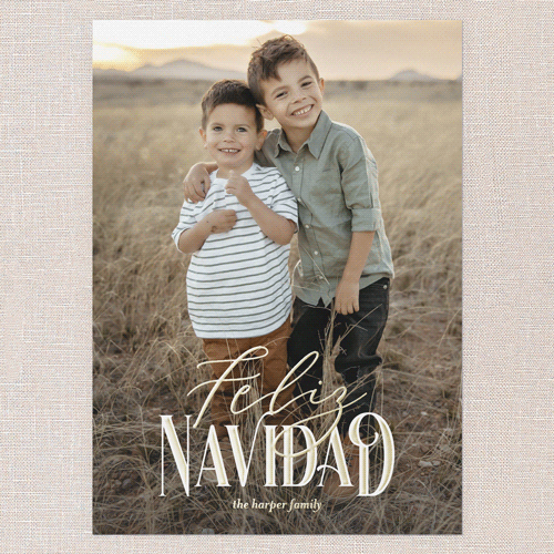 Serene Blessing Holiday Card, White, Gold Foil, 5x7, Feliz Navidad, Matte, Personalized Foil Cardstock, Square, White