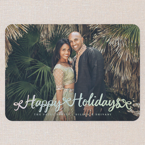 Swirl Wishes Holiday Card, Iridescent Foil, White, 5x7, Holiday, Matte, Personalized Foil Cardstock, Rounded, White