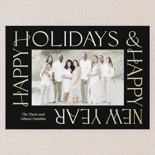 Golden Border Wishes Holiday Card, Black, Gold Foil, 5x7, Holiday, Matte, Personalized Foil Cardstock, Square, Black