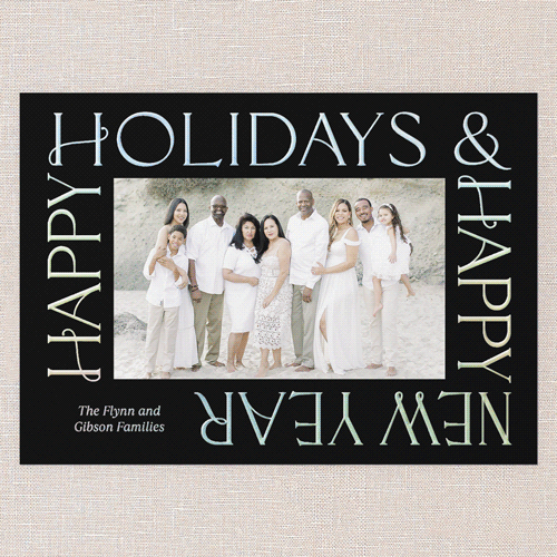 Golden Border Wishes Holiday Card, Iridescent Foil, Black, 5x7, Holiday, Matte, Personalized Foil Cardstock, Square, Black