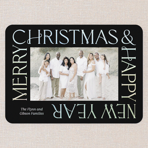 Golden Border Wishes Holiday Card, Iridescent Foil, Black, 5x7, Christmas, Matte, Personalized Foil Cardstock, Rounded, Black