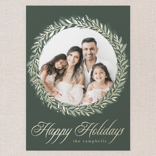 Timeless Wreath Holiday Card, Green, Gold Foil, 5x7, Holiday, Matte, Personalized Foil Cardstock, Square, Tree