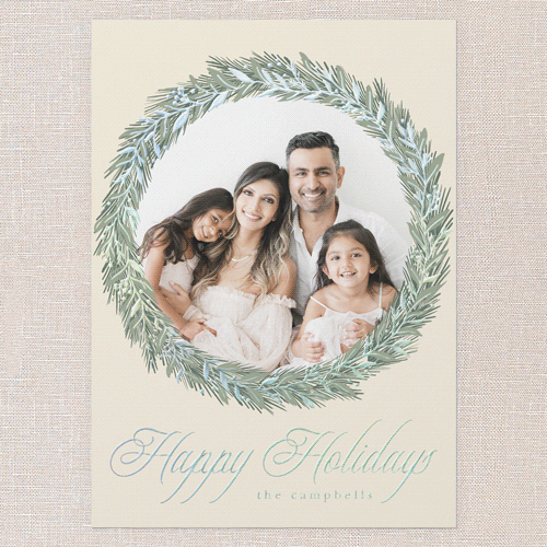 Timeless Wreath Holiday Card, Iridescent Foil, White, 5x7, Holiday, Matte, Personalized Foil Cardstock, Square, Almond